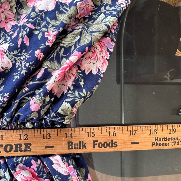 Enge’ collection vintage dress midi quarter length sleeves navy floral women's L - Picture 3 of 11